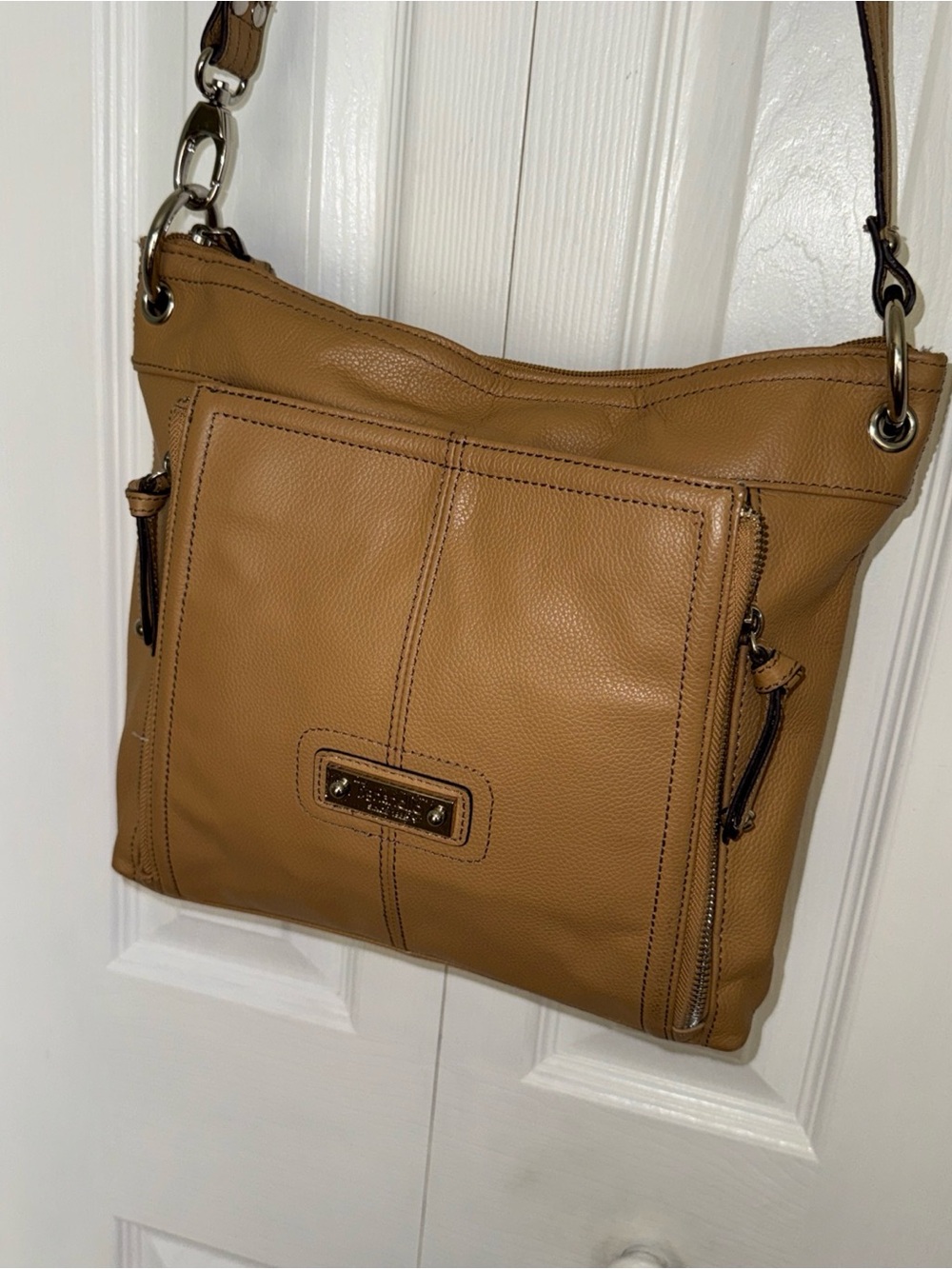 Tignanello Caramel Tan Pebbled Leather Shoulder Bag